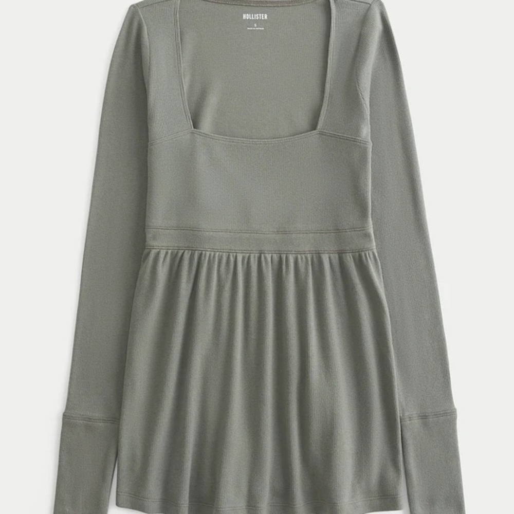 NWT Hollister Square Neck Long Sleeve Babydoll Top Olive Green Sz Small